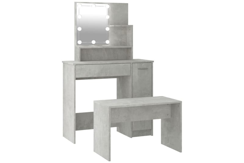 beBasic Sminkebordsett med LED betonggrå konstruert tre - GrÃ¥ - Møbler - Bord - Sminkebord & toalettbord