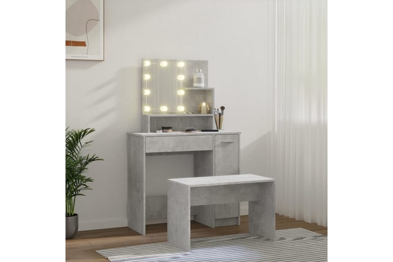 beBasic Sminkebordsett med LED betonggrå konstruert tre - GrÃ¥ - Møbler - Bord - Sminkebord & toalettbord