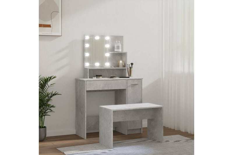 beBasic Sminkebordsett med LED betonggrå konstruert tre - GrÃ¥ - Møbler - Bord - Sminkebord & toalettbord