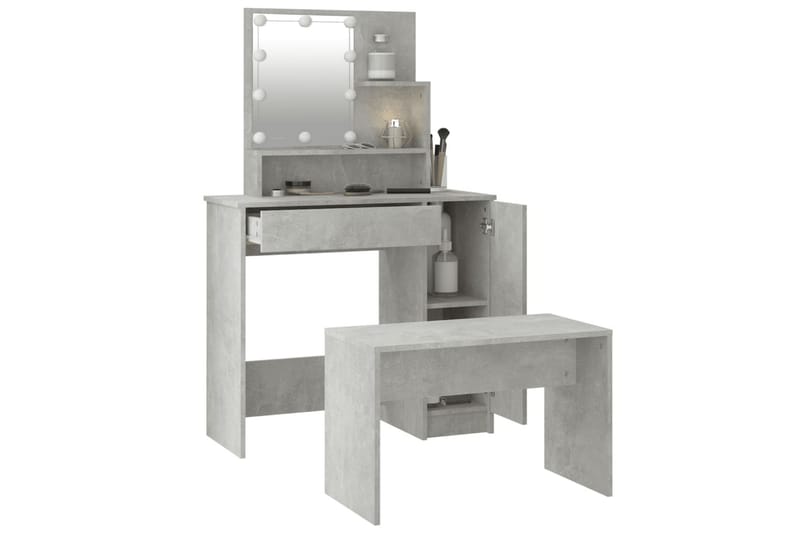 beBasic Sminkebordsett med LED betonggrå konstruert tre - GrÃ¥ - Møbler - Bord - Sminkebord & toalettbord