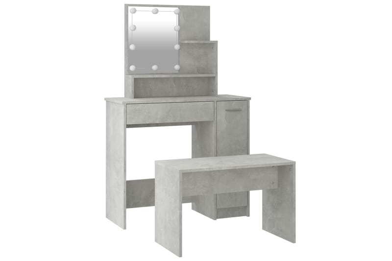 beBasic Sminkebordsett med LED betonggrå konstruert tre - GrÃ¥ - Møbler - Bord - Sminkebord & toalettbord