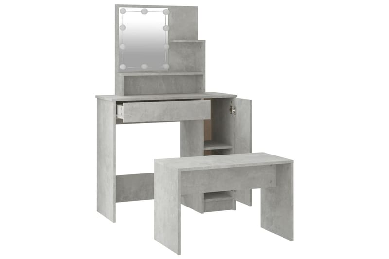 beBasic Sminkebordsett med LED betonggrå konstruert tre - GrÃ¥ - Møbler - Bord - Sminkebord & toalettbord
