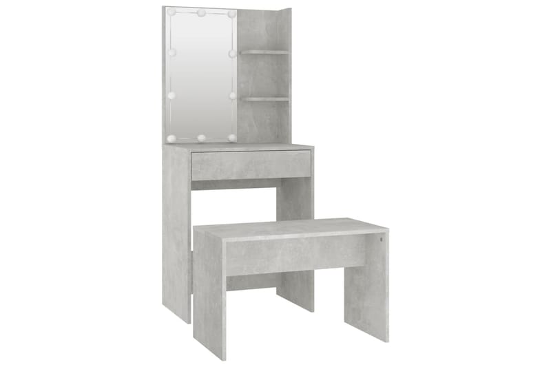beBasic Sminkebordsett med LED betonggrå konstruert tre - GrÃ¥ - Møbler - Bord - Sminkebord & toalettbord