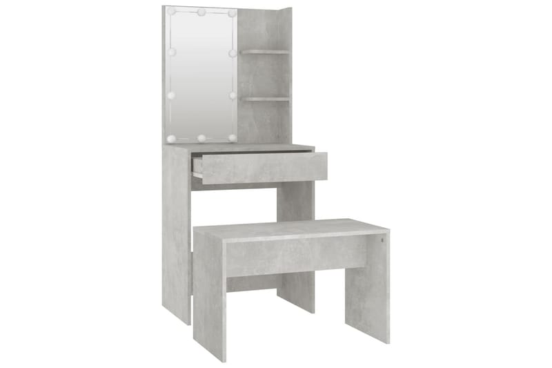 beBasic Sminkebordsett med LED betonggrå konstruert tre - GrÃ¥ - Møbler - Bord - Sminkebord & toalettbord