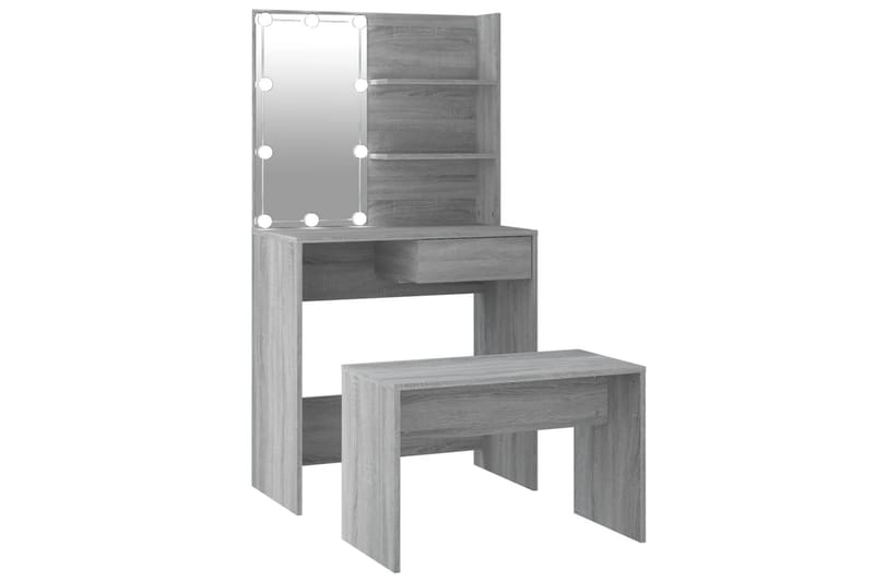 beBasic Sminkebordsett med LED grå sonoma konstruert tre - GrÃ¥ - Møbler - Bord - Sminkebord & toalettbord