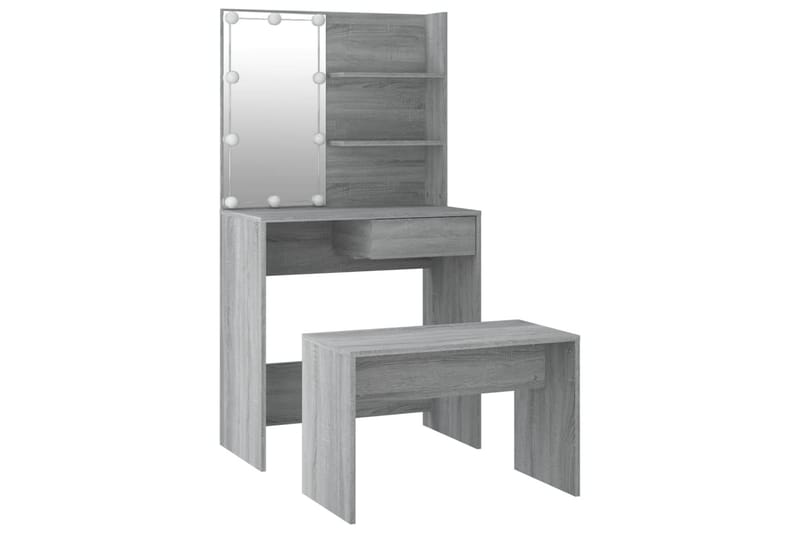 beBasic Sminkebordsett med LED grå sonoma konstruert tre - GrÃ¥ - Møbler - Bord - Sminkebord & toalettbord