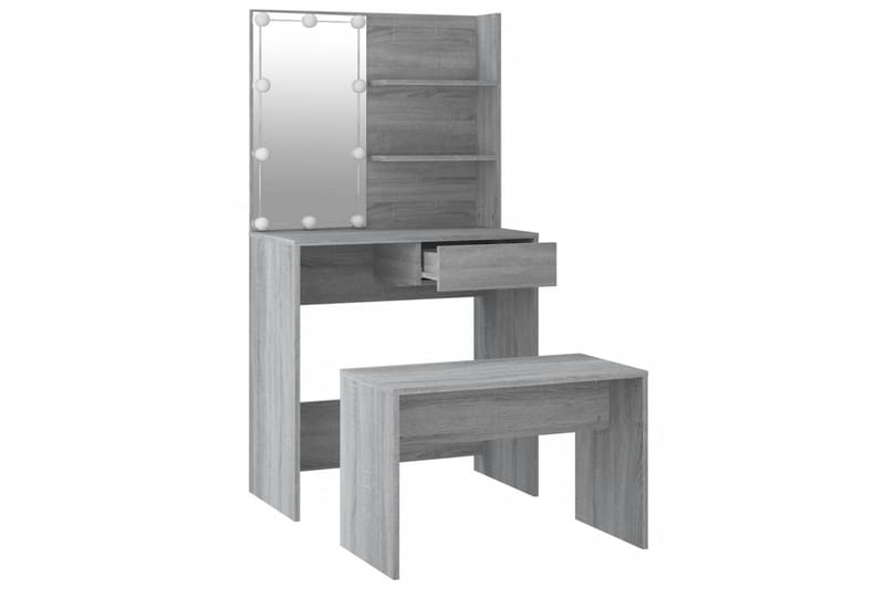 beBasic Sminkebordsett med LED grå sonoma konstruert tre - GrÃ¥ - Møbler - Bord - Sminkebord & toalettbord