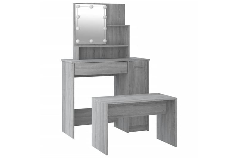 beBasic Sminkebordsett med LED grå sonoma konstruert tre - GrÃ¥ - Møbler - Bord - Sminkebord & toalettbord