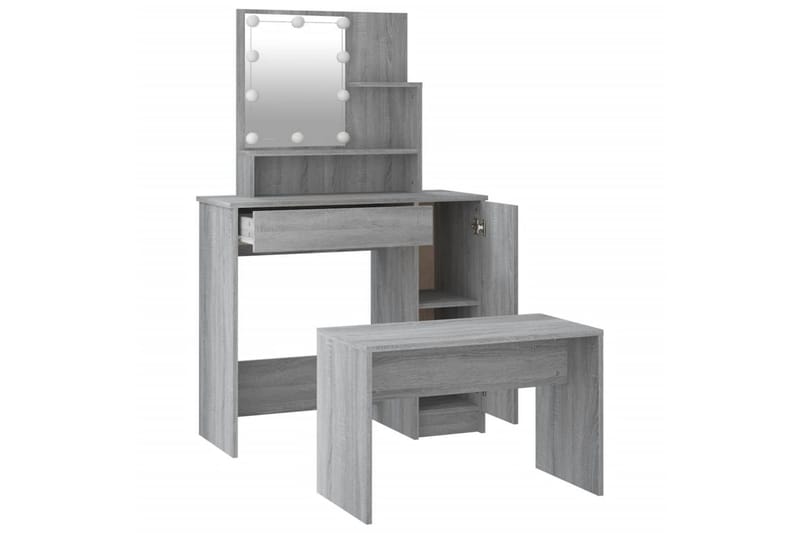 beBasic Sminkebordsett med LED grå sonoma konstruert tre - GrÃ¥ - Møbler - Bord - Sminkebord & toalettbord