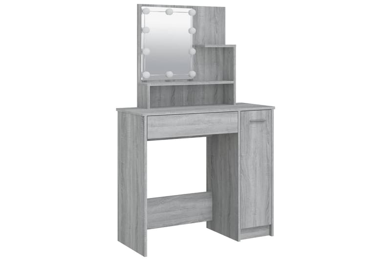 beBasic Sminkebordsett med LED grå sonoma konstruert tre - GrÃ¥ - Møbler - Bord - Sminkebord & toalettbord