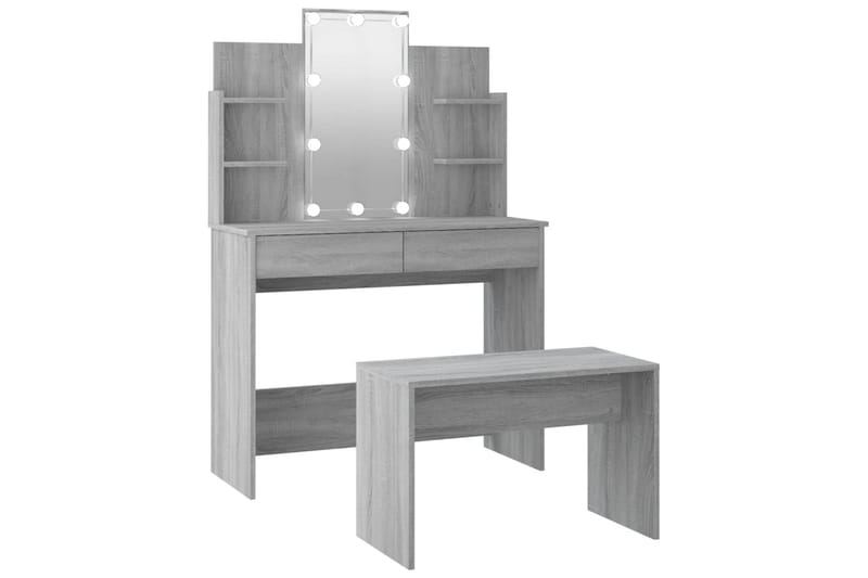 beBasic Sminkebordsett med LED grå sonoma konstruert tre - GrÃ¥ - Sminkebord & toalettbord