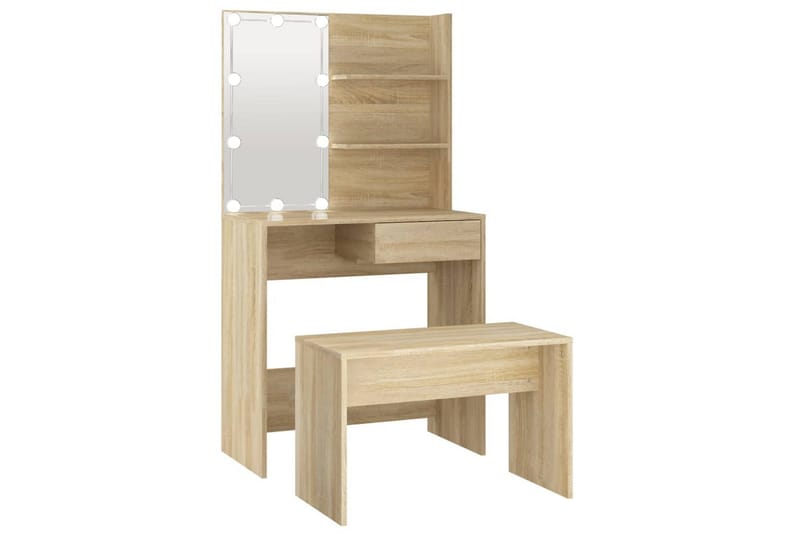 beBasic Sminkebordsett med LED sonoma eik konstruert tre - Brun - Møbler - Bord - Sminkebord & toalettbord