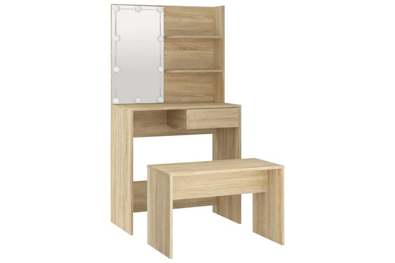 beBasic Sminkebordsett med LED sonoma eik konstruert tre - Brun - Møbler - Bord - Sminkebord & toalettbord