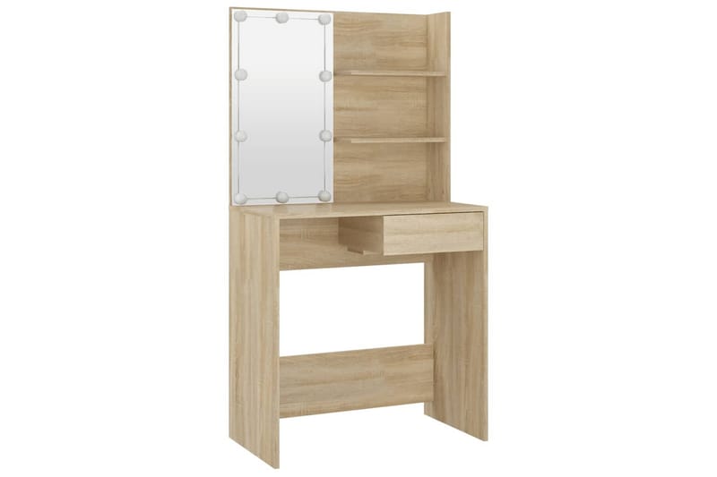 beBasic Sminkebordsett med LED sonoma eik konstruert tre - Brun - Møbler - Bord - Sminkebord & toalettbord