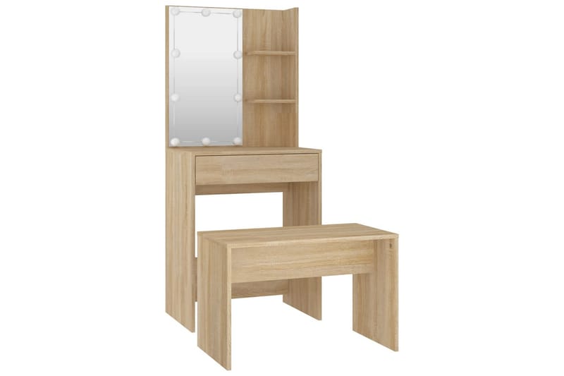 beBasic Sminkebordsett med LED sonoma eik konstruert tre - Brun - Møbler - Bord - Sminkebord & toalettbord
