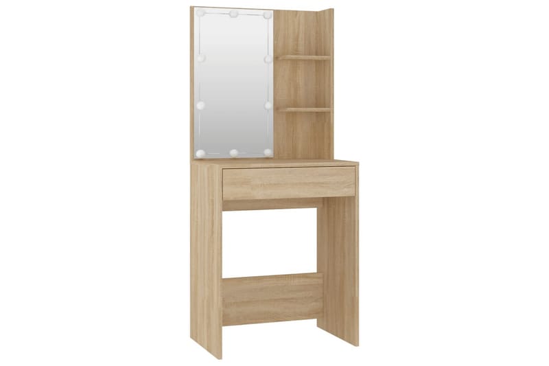 beBasic Sminkebordsett med LED sonoma eik konstruert tre - Brun - Møbler - Bord - Sminkebord & toalettbord