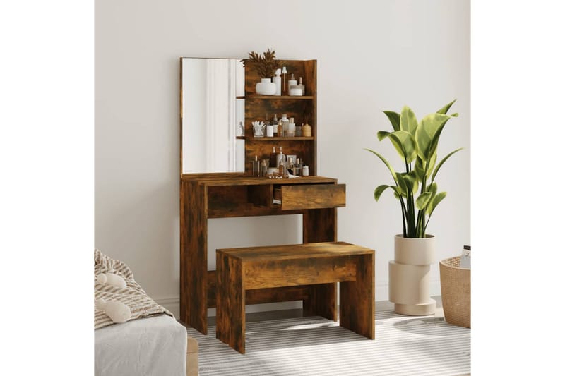 beBasic Sminkebordsett røkt eik 74,5x40x141 cm - Brun - Møbler - Bord - Sminkebord & toalettbord