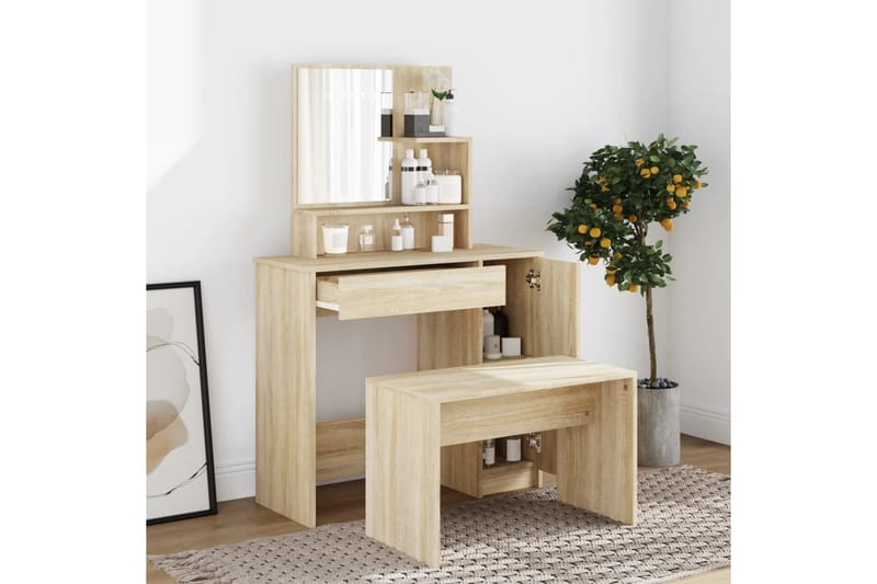 beBasic Sminkebordsett sonoma eik 86,5x35x136 cm - Brun - Møbler - Bord - Sminkebord & toalettbord
