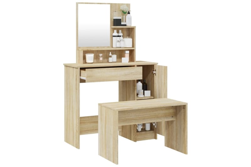 beBasic Sminkebordsett sonoma eik 86,5x35x136 cm - Brun - Møbler - Bord - Sminkebord & toalettbord