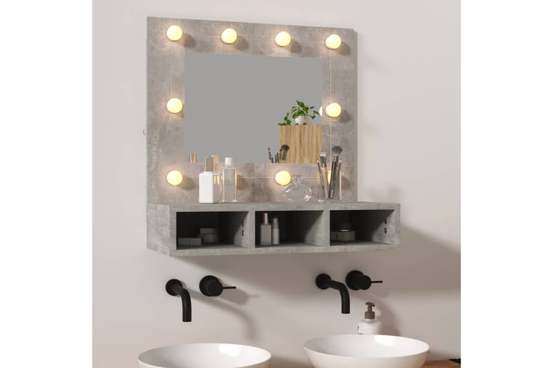 beBasic Speilskap med LED betonggrå 60x31,5x62 cm - GrÃ¥ - Møbler - Bord - Sminkebord & toalettbord