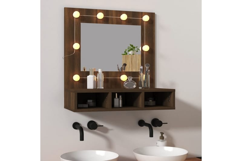 beBasic Speilskap med LED brun eik 60x31,5x62 cm - Brun - Sminkebord & toalettbord