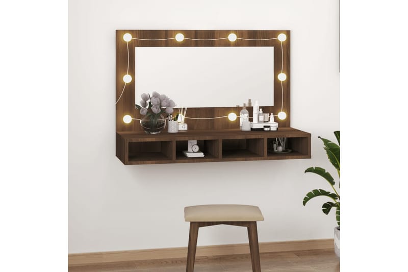 beBasic Speilskap med LED brun eik 90x31,5x62 cm - Brun - Møbler - Bord - Sminkebord & toalettbord