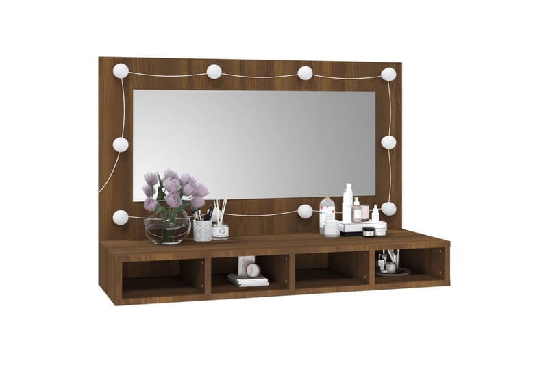 beBasic Speilskap med LED brun eik 90x31,5x62 cm - Brun - Sminkebord & toalettbord