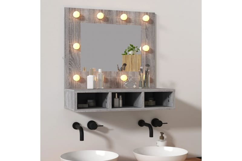 beBasic Speilskap med LED grå sonoma 60x31,5x62 cm - GrÃ¥ - Møbler - Bord - Sminkebord & toalettbord