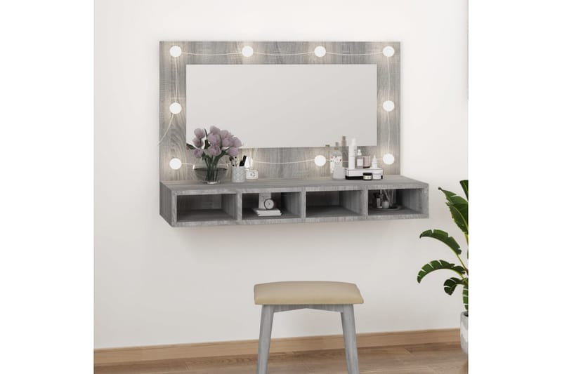 beBasic Speilskap med LED grå sonoma 90x31,5x62 cm - GrÃ¥ - Møbler - Bord - Sminkebord & toalettbord