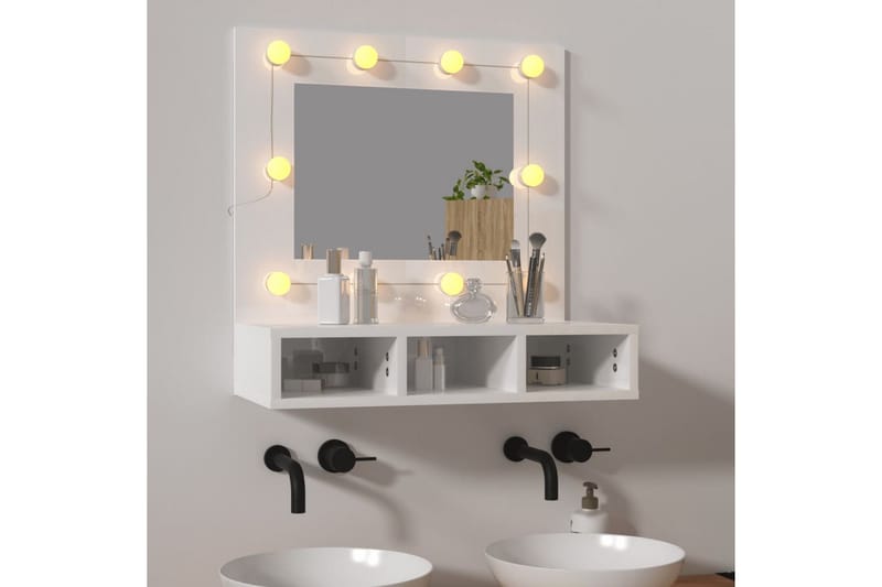 beBasic Speilskap med LED høyglans hvit 60x31,5x62 cm - Hvit - Møbler - Bord - Sminkebord & toalettbord