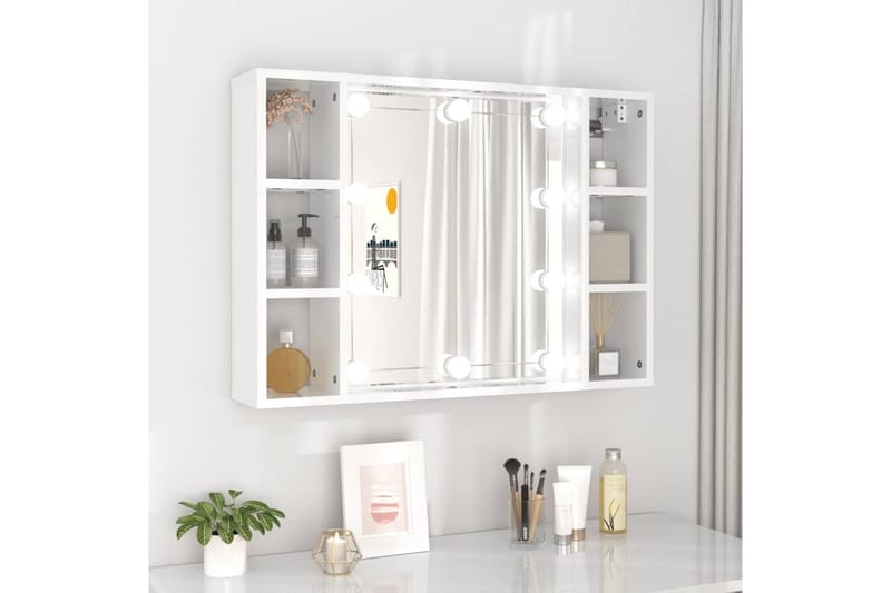 beBasic Speilskap med LED høyglans hvit 76x15x55 cm - Hvit - Møbler - Bord - Sminkebord & toalettbord