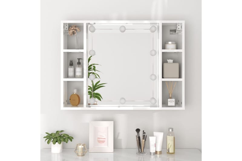 beBasic Speilskap med LED høyglans hvit 76x15x55 cm - Hvit - Sminkebord & toalettbord