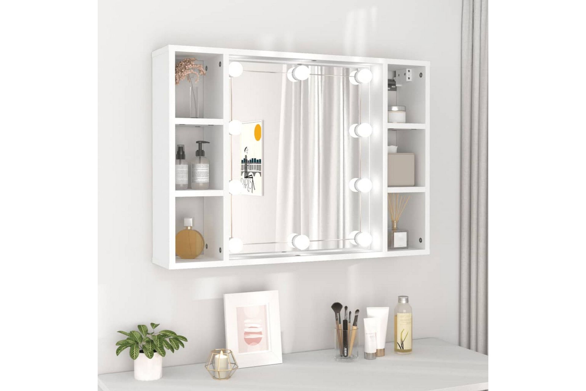 beBasic Speilskap med LED hvit 76x15x55 cm - Hvit - Møbler - Bord - Sminkebord & toalettbord