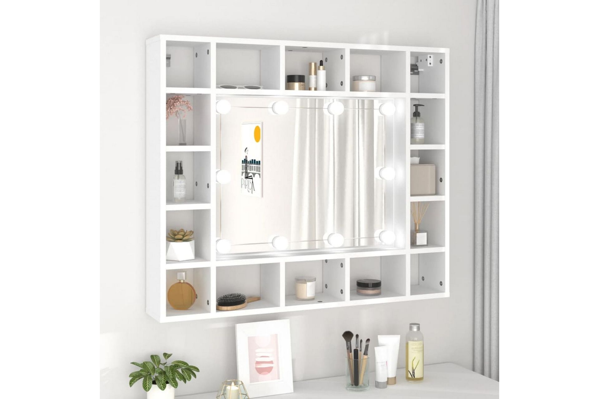 beBasic Speilskap med LED hvit 91x15x76,5 cm - Hvit - Møbler - Bord - Sminkebord & toalettbord
