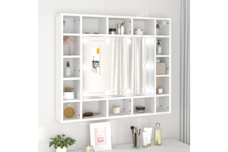 beBasic Speilskap med LED hvit 91x15x76,5 cm - Hvit - Møbler - Bord - Sminkebord & toalettbord