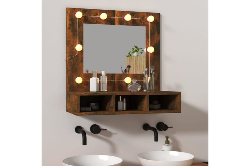 beBasic Speilskap med LED røkt eik 60x31,5x62 cm - Brun - Møbler - Bord - Sminkebord & toalettbord