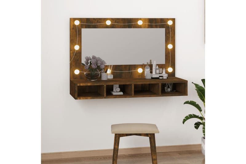 beBasic Speilskap med LED røkt eik 90x31,5x62 cm - Brun - Sminkebord & toalettbord