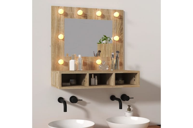 beBasic Speilskap med LED sonoma eik 60x31,5x62 cm - Brun - Møbler - Bord - Sminkebord & toalettbord