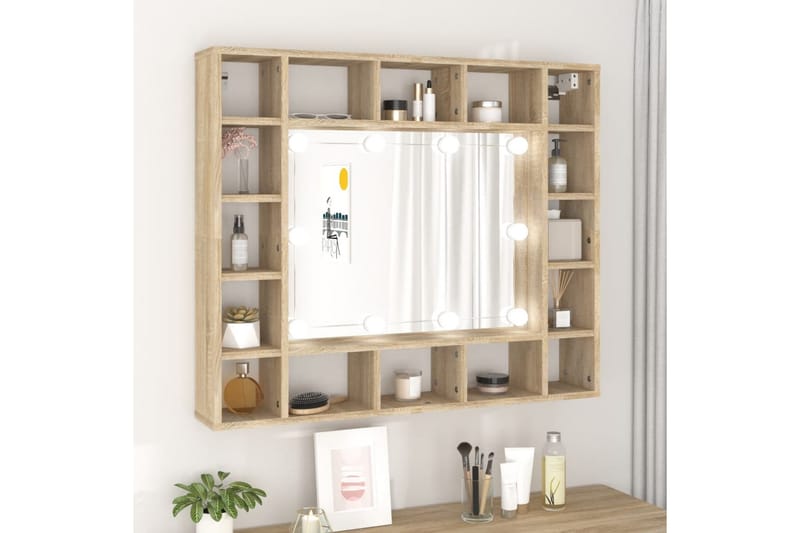 beBasic Speilskap med LED sonoma eik 91x15x76,5 cm - Brun - Møbler - Bord - Sminkebord & toalettbord