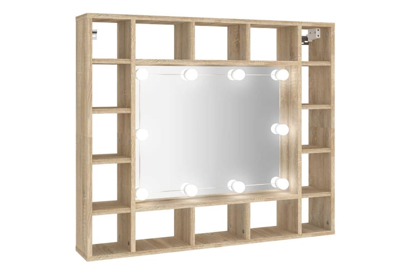 beBasic Speilskap med LED sonoma eik 91x15x76,5 cm - Brun - Sminkebord & toalettbord