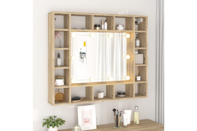 beBasic Speilskap med LED sonoma eik 91x15x76,5 cm - Brun - Møbler - Bord - Sminkebord & toalettbord