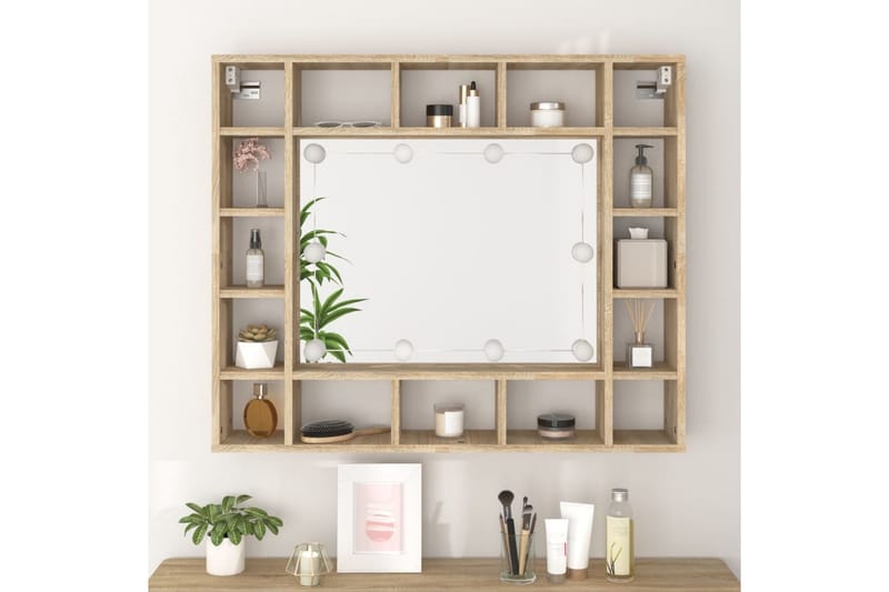 beBasic Speilskap med LED sonoma eik 91x15x76,5 cm - Brun - Møbler - Bord - Sminkebord & toalettbord