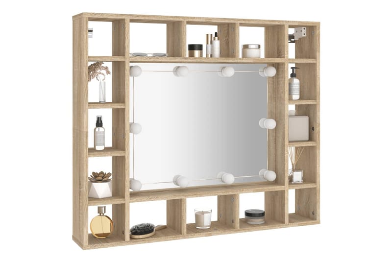 beBasic Speilskap med LED sonoma eik 91x15x76,5 cm - Brun - Møbler - Bord - Sminkebord & toalettbord