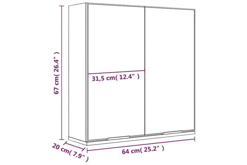 beBasic Speilskap til baderom hvit 64x20x67 cm - Hvit - Sminkebord & toalettbord