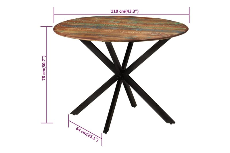 beBasic Spisebord Ã˜110x78 cm gjenvunnet heltre og stål - Brun - Spisebord & kjøkkenbord