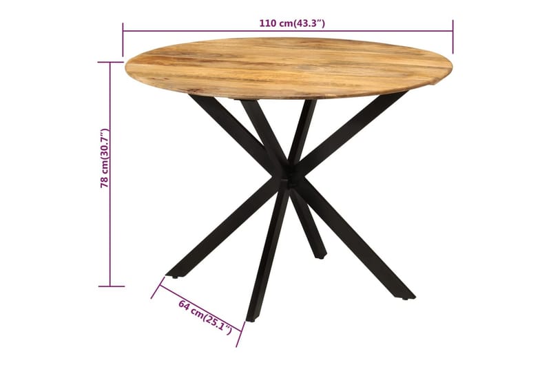 beBasic Spisebord Ã˜110x78 cm heltre mango og stål - Brun - Spisebord & kjøkkenbord