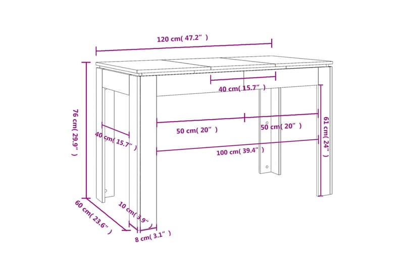 beBasic Spisebord brun eik 120x60x76 cm konstruert tre - Brun - Spisebord & kjøkkenbord