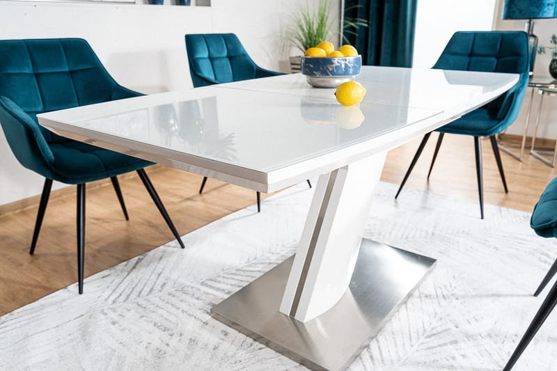 Bendale Forlengningsbart Spisebord 120 cm - Glass/Hvit Matt Lakk/Sølv - Spisebord & kjøkkenbord