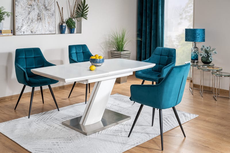 Bendale Forlengningsbart Spisebord 120 cm - Glass/Hvit Matt Lakk/Sølv - Spisebord & kjøkkenbord