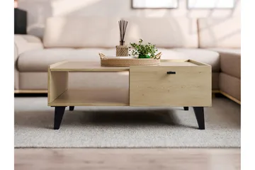 Betsi Rektangulært Salongbord 100 cm med Skuffer i Tre med Metallbein - Beige - Møbler - Bord - Sofabord